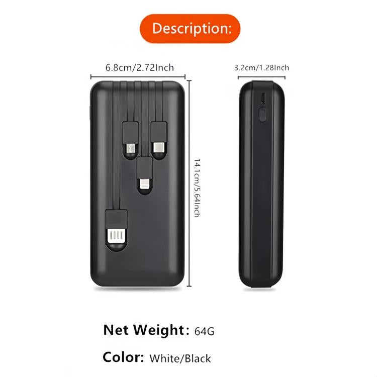 Black power bank-shaped hidden storage box, front and side port views