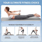 Black yoga stick for assisted core stretch, used while lying on mat