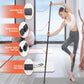 Adjustable yoga stick with foam handles and multiple end caps, standing on floor