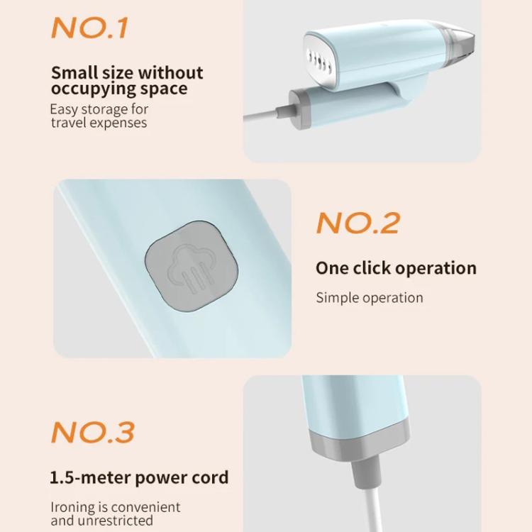 Light blue handheld steamer with one-button operation and compact design