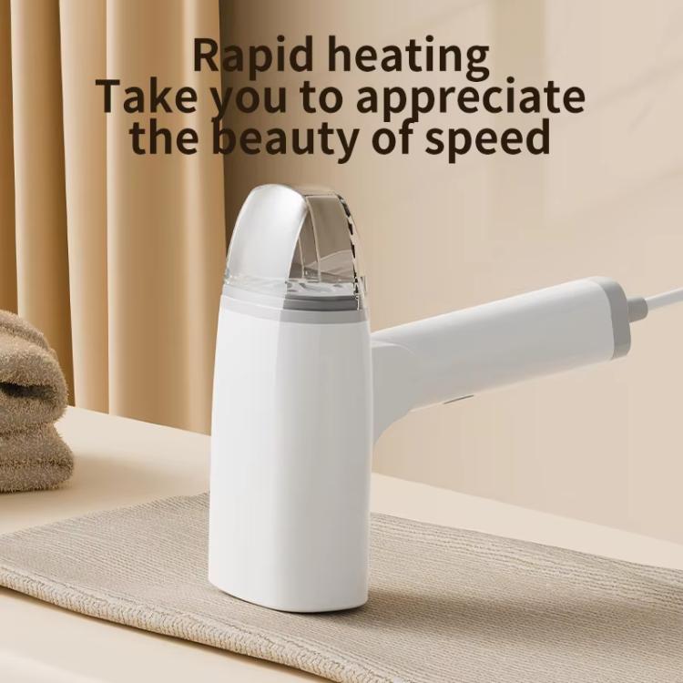 White handheld garment steamer with angled steam nozzle and foldable compact body