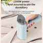 Light blue handheld garment steamer in use with fabric and steam head