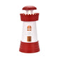 Red lighthouse-shaped mini humidifier with glowing window detail and top vent