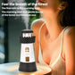 Dark gray lighthouse-shaped humidifier with illuminated windows and ribbed base