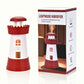 Red lighthouse-shaped mini humidifier with warm window light