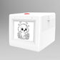 White mini wireless thermal printer with 3.5-inch screen showing a line-art dog
