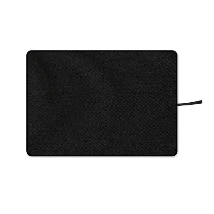 Black folding waterproof trunk mat with stitched edge and carry strap