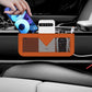 Car seat side storage net bag with orange pocket inserts for phone, receipts, and cards