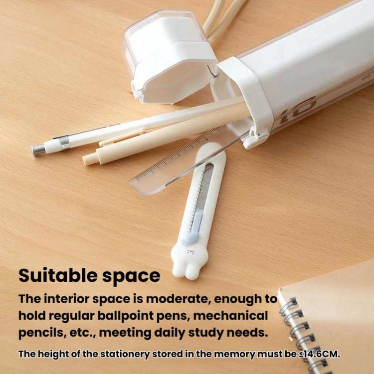 White pop-up pen box pencil holder with pens stored inside and flip-top open