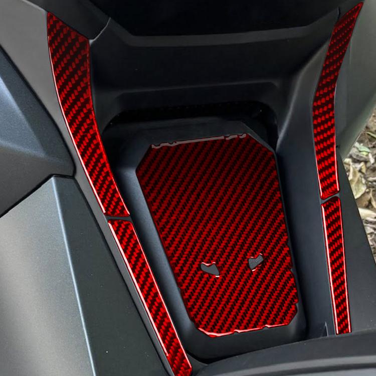 Red carbon-fiber center post protector sticker set with mounting holes and 2 side strips