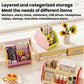 Polygonal desktop cosmetic storage box with pink front and purple/green compartments