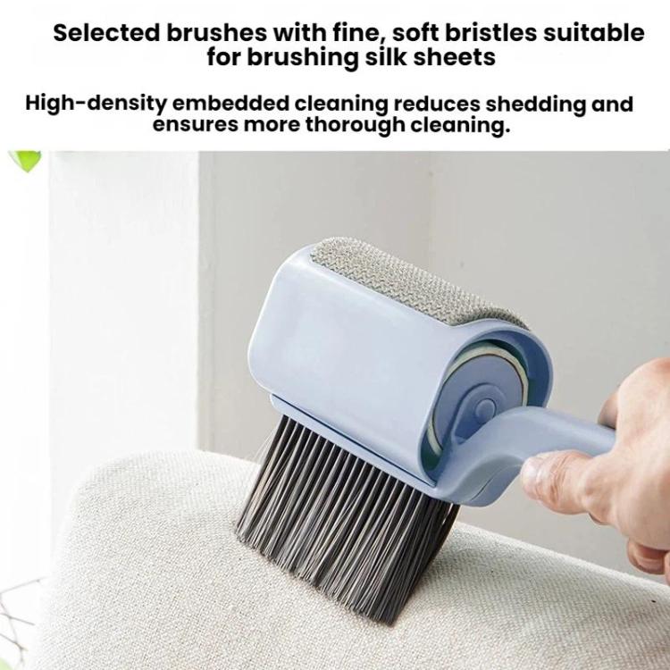 Soft bristle lint roller brush with white base and blue roller head