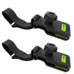 Black nylon awning rope hook clips with green latch, curved strap ends