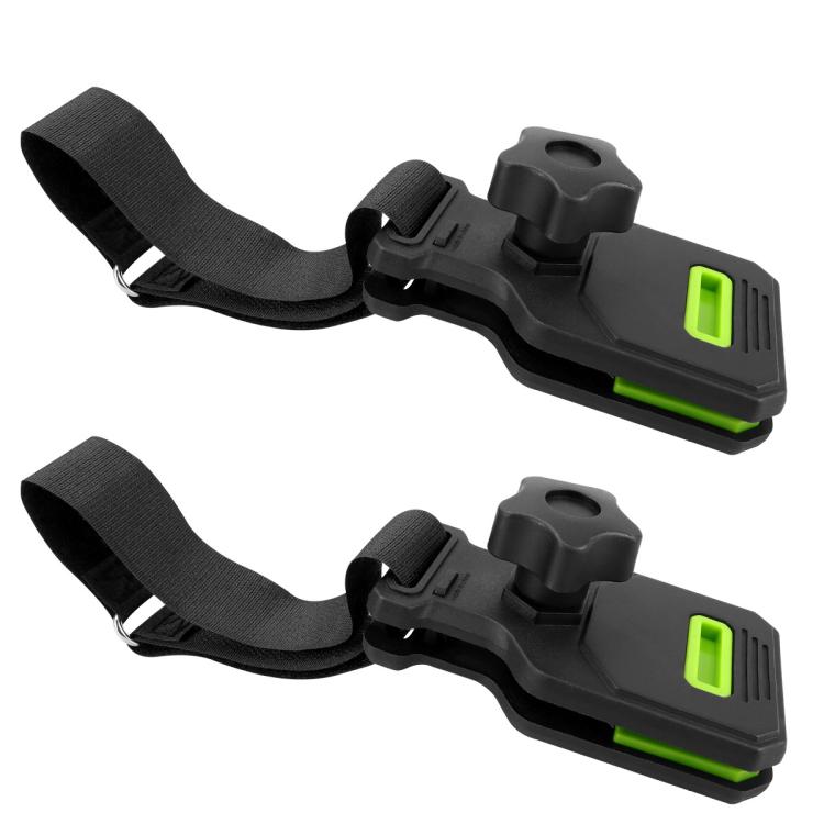 Black nylon awning rope hook clips with green latch, curved strap ends