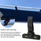 Black awning rope hook clips with green latch, attached to awning rail strap