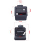 Black RV door lock with measurement diagram and mounting hardware layout