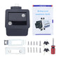 Black RV door lock kit with installation guide, keys, screws, and mounting parts