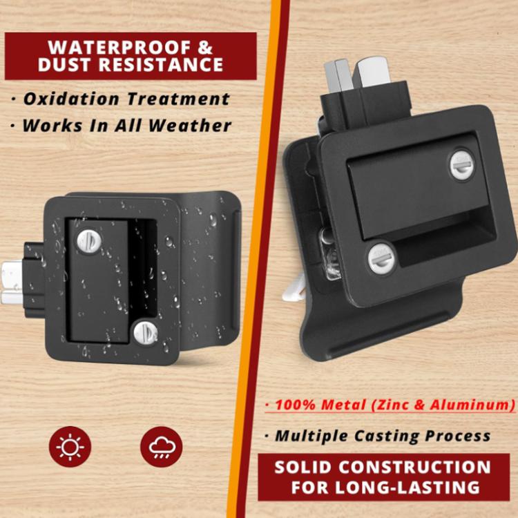 Black RV door lock with water-splash effect for weather resistance