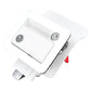 White RV door latch set with two round key cylinders and side mounting plate