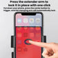 Anti-shake car phone holder gripping a phone, red backing with black clamps.
