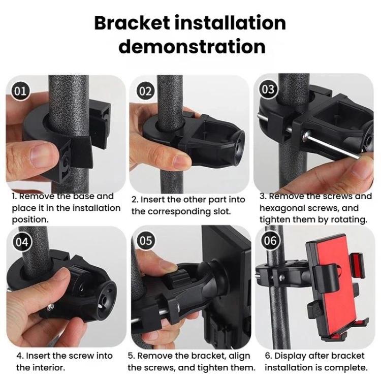 Anti-shake phone holder installation parts and clamp base, black.