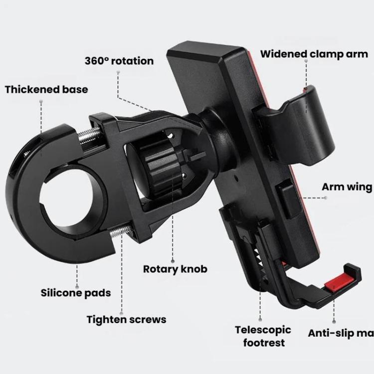 Anti-shake car phone holder mount with rotary knob and telescopic footrest, black.
