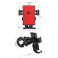 Anti-shake phone holder mount size diagram, red back panel, black clamps.