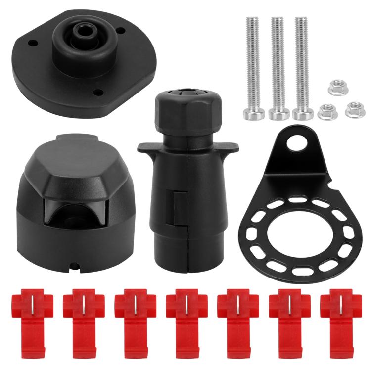 Automotive trailer socket connector kit with black housings and red wiring blocks