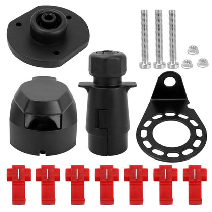 Automotive trailer socket connector kit with black housings and red wiring blocks