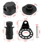 Black automotive trailer socket connector and mounting bracket with size diagram