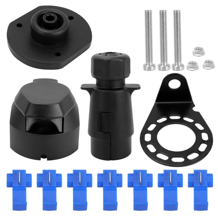 Automotive trailer socket connector kit with black housings and blue wiring blocks