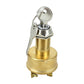 Automotive ignition switch with brass cap, key ring, and visible lock cylinder