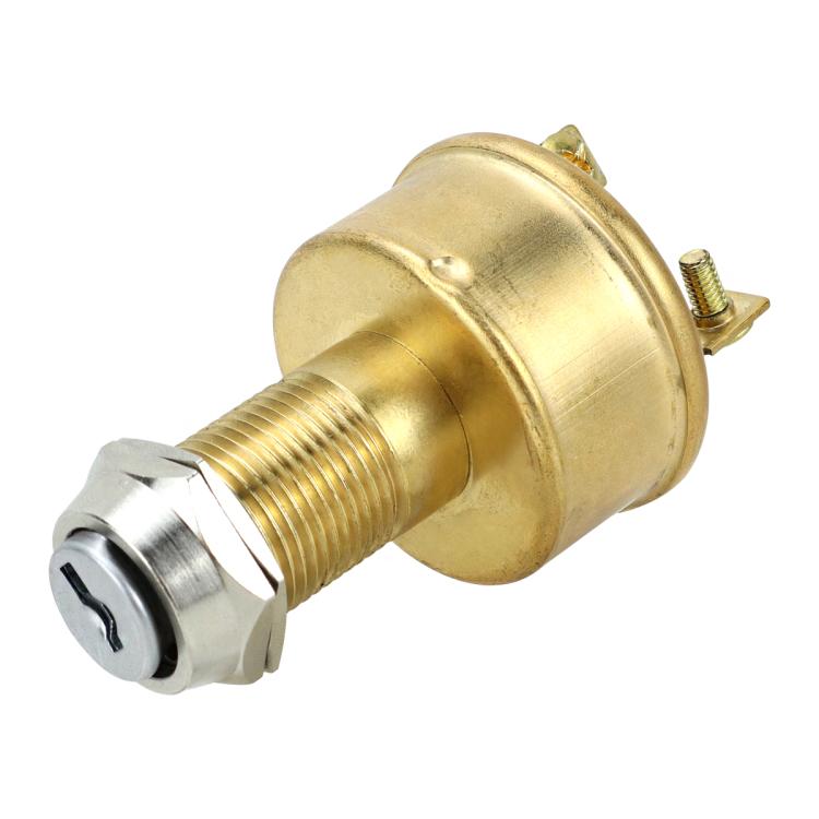 Automotive ignition switch with brass housing and front keyed lock cylinder