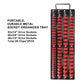 Portable metal socket organizer tray with red clips and top carry handle