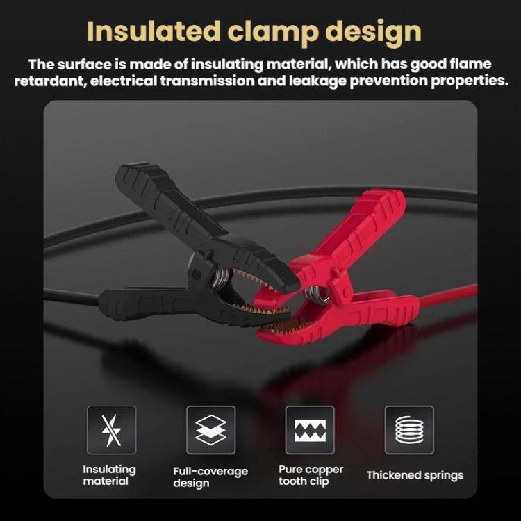 Insulated power clamp cables with red and black insulated alligator clips