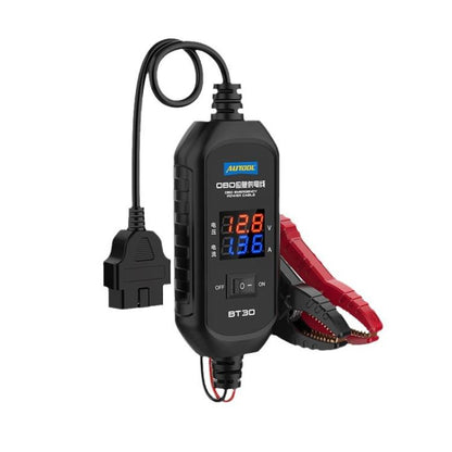OBD emergency power cable with battery clamps and BT30 digital display, black and red