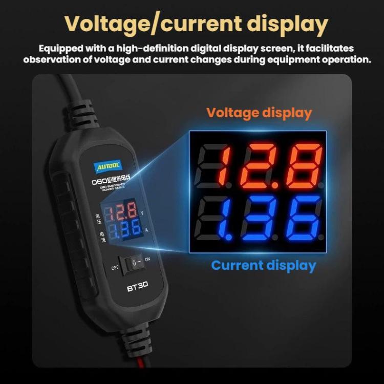 OBD emergency power cable BT30 unit with voltage and current digital display