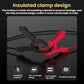 Insulated battery clamp ends on OBD emergency power cable, black and red