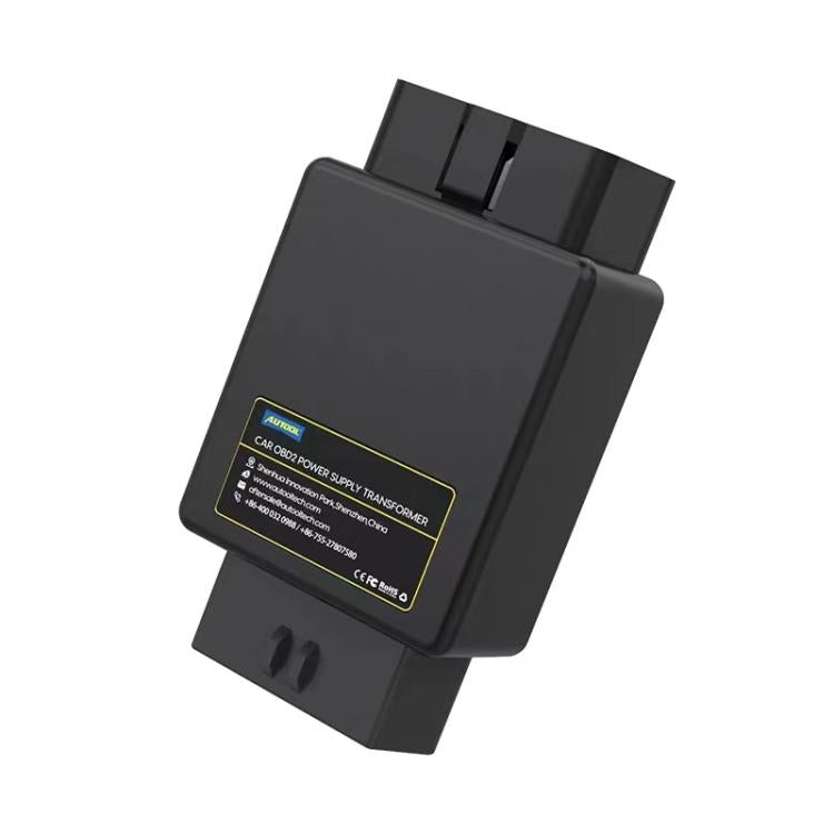 AUTOOL OBD power step-down converter with rear label plate and mounting tab, black unit