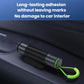 Car safety hammer on seat with textured grip sleeve and neon green lanyard