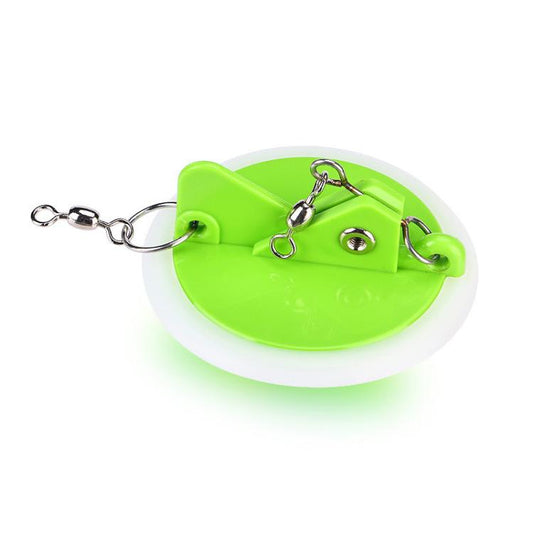 Green luminous fishing connector disc with metal swivel and snap hooks