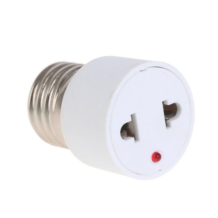 White E27 lamp holder adapter with two-pin plug socket and screw base