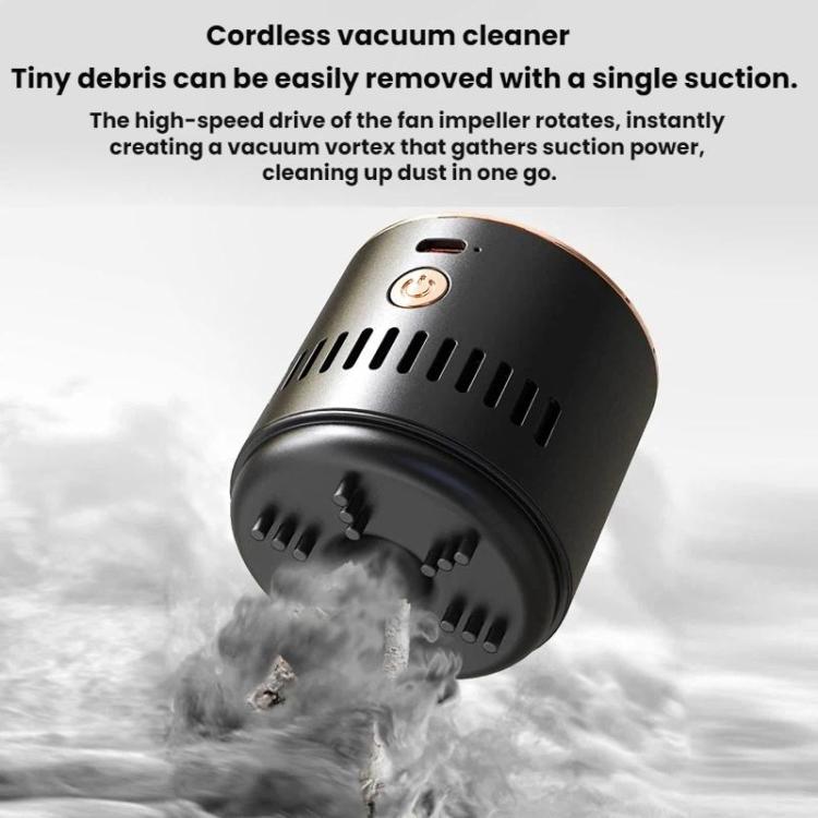Compact cordless car ashtray vacuum cleaner with suction ports, black body