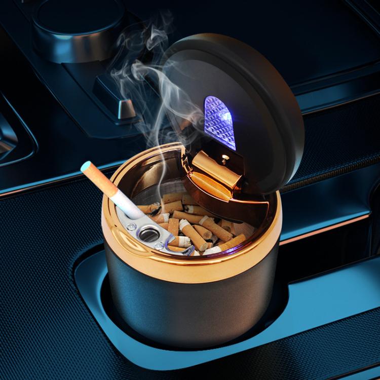 Gold car ashtray with built-in lighter and LED glow