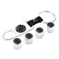 Universal carbon-fiber textured valve caps with chrome keyring and black caps