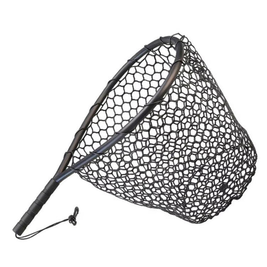 Black silicone honeycomb landing net with long handle and hexagonal mesh bag