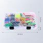 Clear 385-piece fishing lure tackle box with assorted lures and hooks, size view