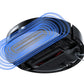 Robot vacuum base area with blue airflow over brush and dust path