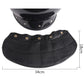 Black extended neck protection flap with stitched panels and metal snaps