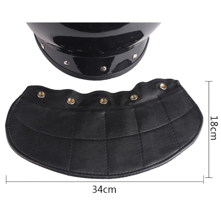 Black extended neck protection flap with stitched panels and metal snaps